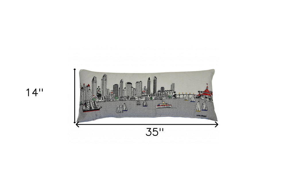 35" White San Diego Daylight Skyline Lumbar Decorative Pillow - Homeroots