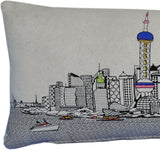 35" White Shanghai Daylight Skyline Lumbar Decorative Pillow