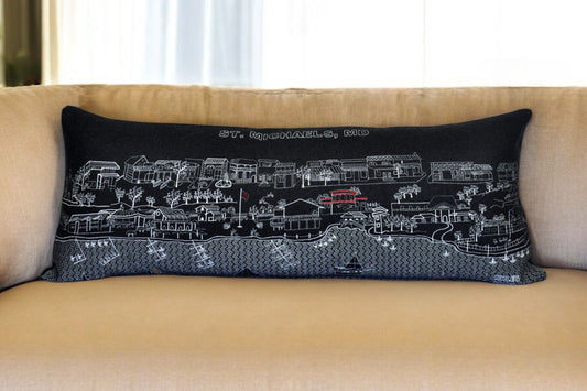 35" Black St Michael's Nighttime Skyline Lumbar Decorative Pillow - Homeroots