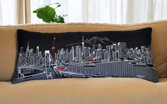 35" Black Tokyo Nighttime Skyline Lumbar Decorative Pillow - Homeroots