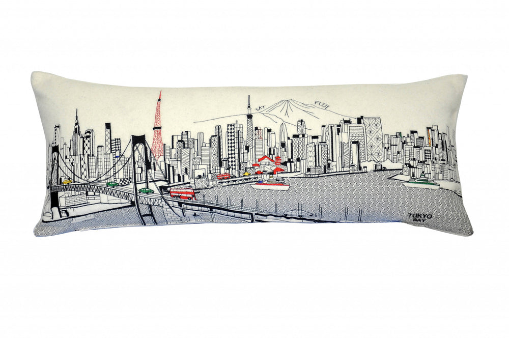 35" White Tokyo Daylight Skyline Lumbar Decorative Pillow - Homeroots