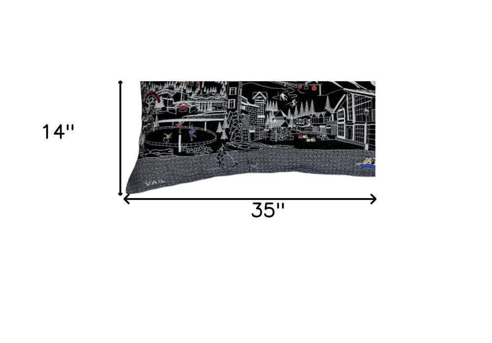 35" Black Vail Nighttime Skyline Lumbar Decorative Pillow - Homeroots