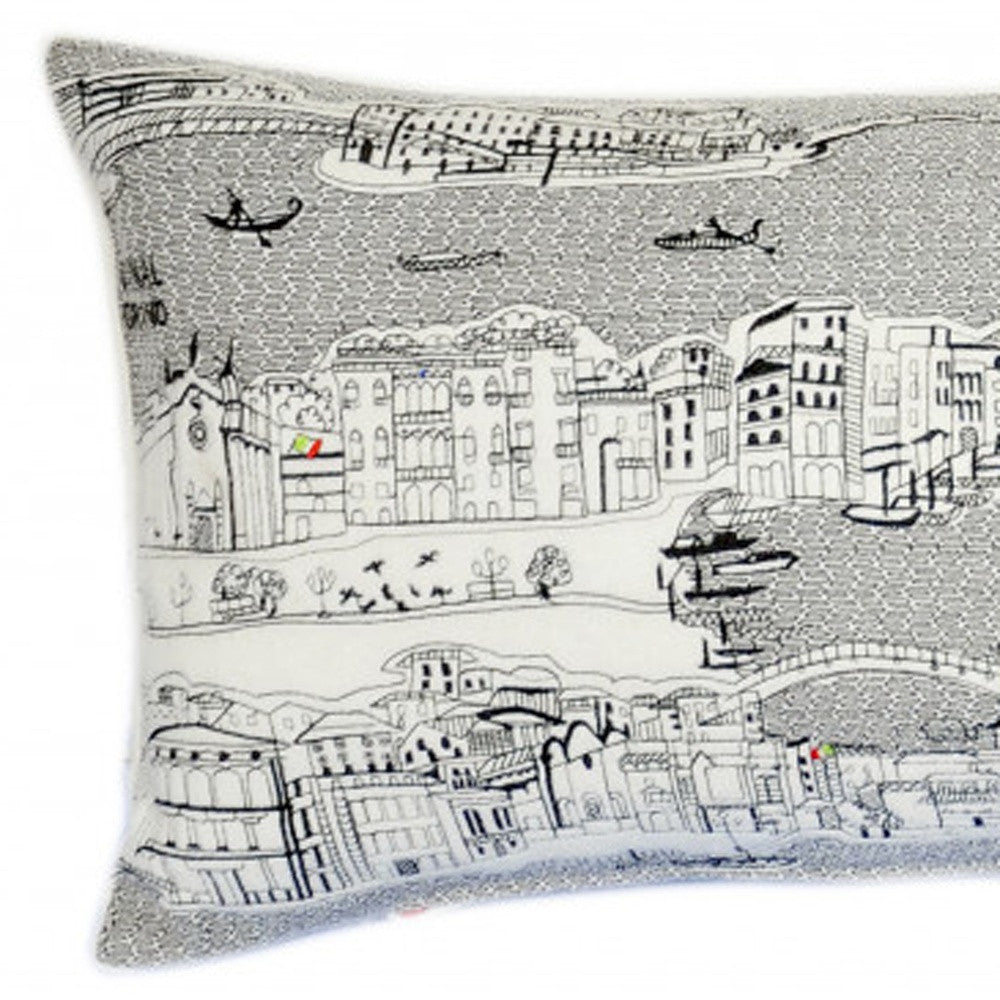 35" White Venice Daylight Skyline Lumbar Decorative Pillow - Homeroots