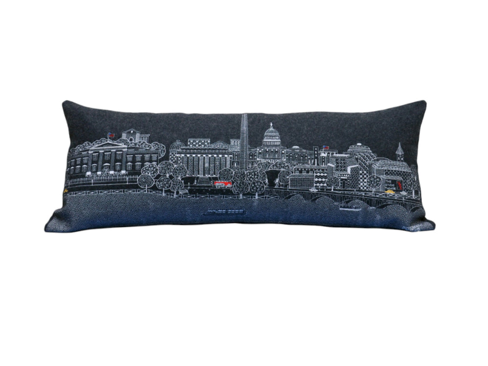 35" Black Washington DC Nighttime Skyline Lumbar Decorative Pillow - Homeroots