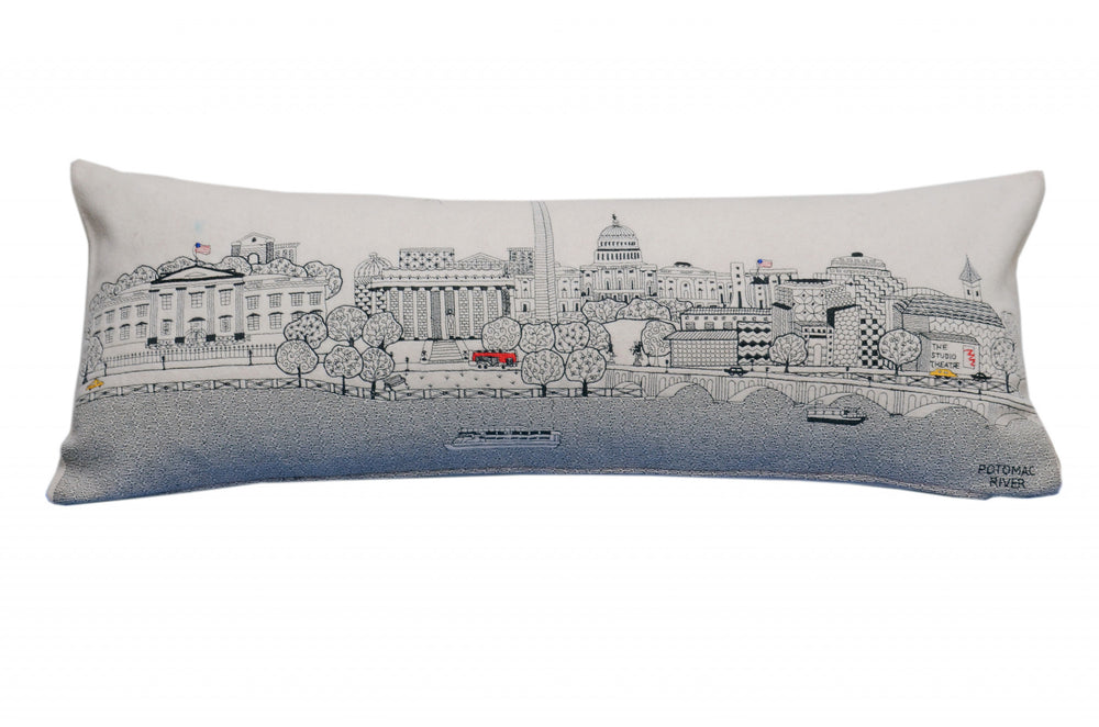 35" White Washington DC Daylight Skyline Lumbar Decorative Pillow - Homeroots - Flyclothing LLC