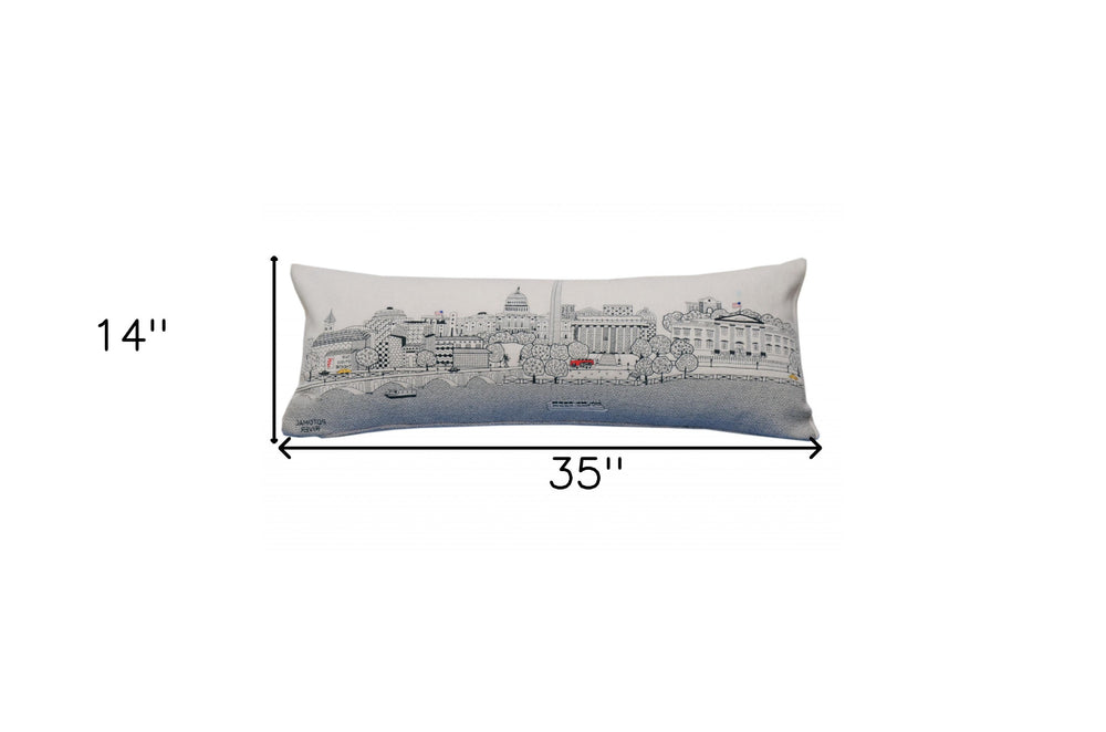35" White Washington DC Daylight Skyline Lumbar Decorative Pillow - Homeroots - Flyclothing LLC