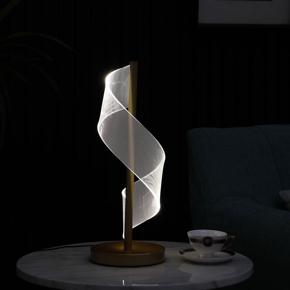 19" Gold Modern Swirl Metal and Acrylic LED Table Lamp - Homeroots - Flyclothing LLC