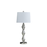 30" Brushed Silver Geo Glass Table Lamp With White Shade - Homeroots - Flyclothing LLC