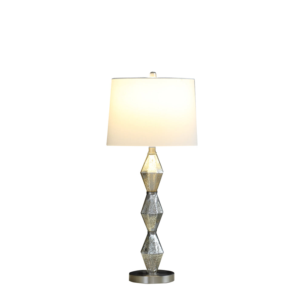 30" Brushed Silver Geo Glass Table Lamp With White Shade - Homeroots - Flyclothing LLC
