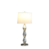 30" Brushed Silver Geo Glass Table Lamp With White Shade - Homeroots - Flyclothing LLC
