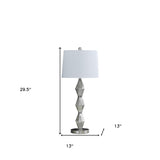 30" Brushed Silver Geo Glass Table Lamp With White Shade - Homeroots - Flyclothing LLC