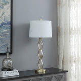 30" Brushed Gold Geo Glass Table Lamp With Shade - Homeroots - Flyclothing LLC
