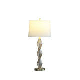 30" Brushed Gold Geo Glass Table Lamp With Shade - Homeroots - Flyclothing LLC