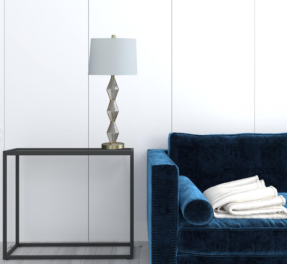 30" Brushed Gold Geo Glass Table Lamp With Shade - Homeroots - Flyclothing LLC