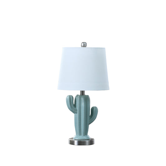 22" Pale Blue Green Ceramic Cactus Table Lamp With White Shade - Homeroots