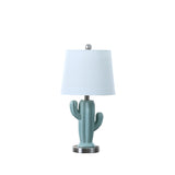 22" Pale Blue Green Ceramic Cactus Table Lamp With White Shade - Homeroots - Flyclothing LLC