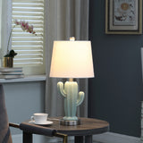 22" Pale Blue Green Ceramic Cactus Table Lamp With White Shade - Homeroots - Flyclothing LLC