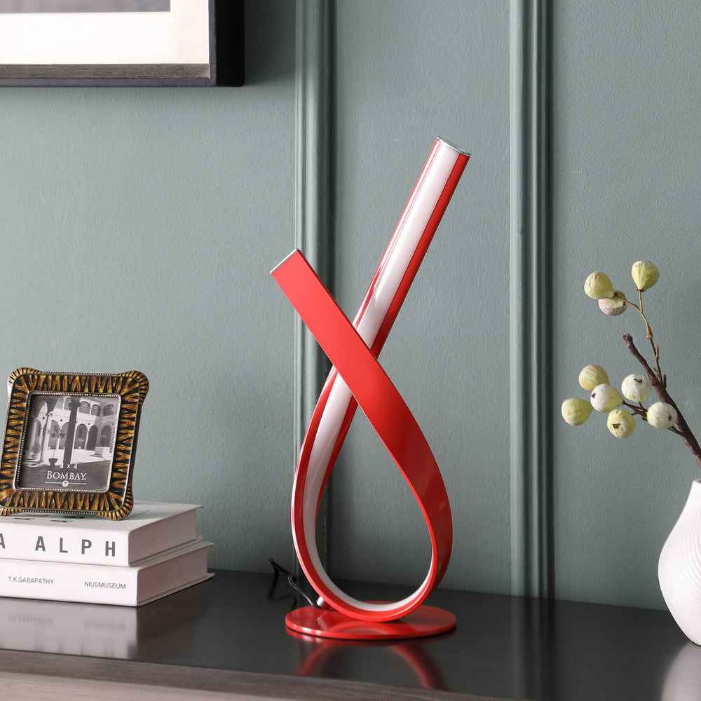 17" Red Modern Abstract Ribbons Table Lamp - Homeroots - Flyclothing LLC