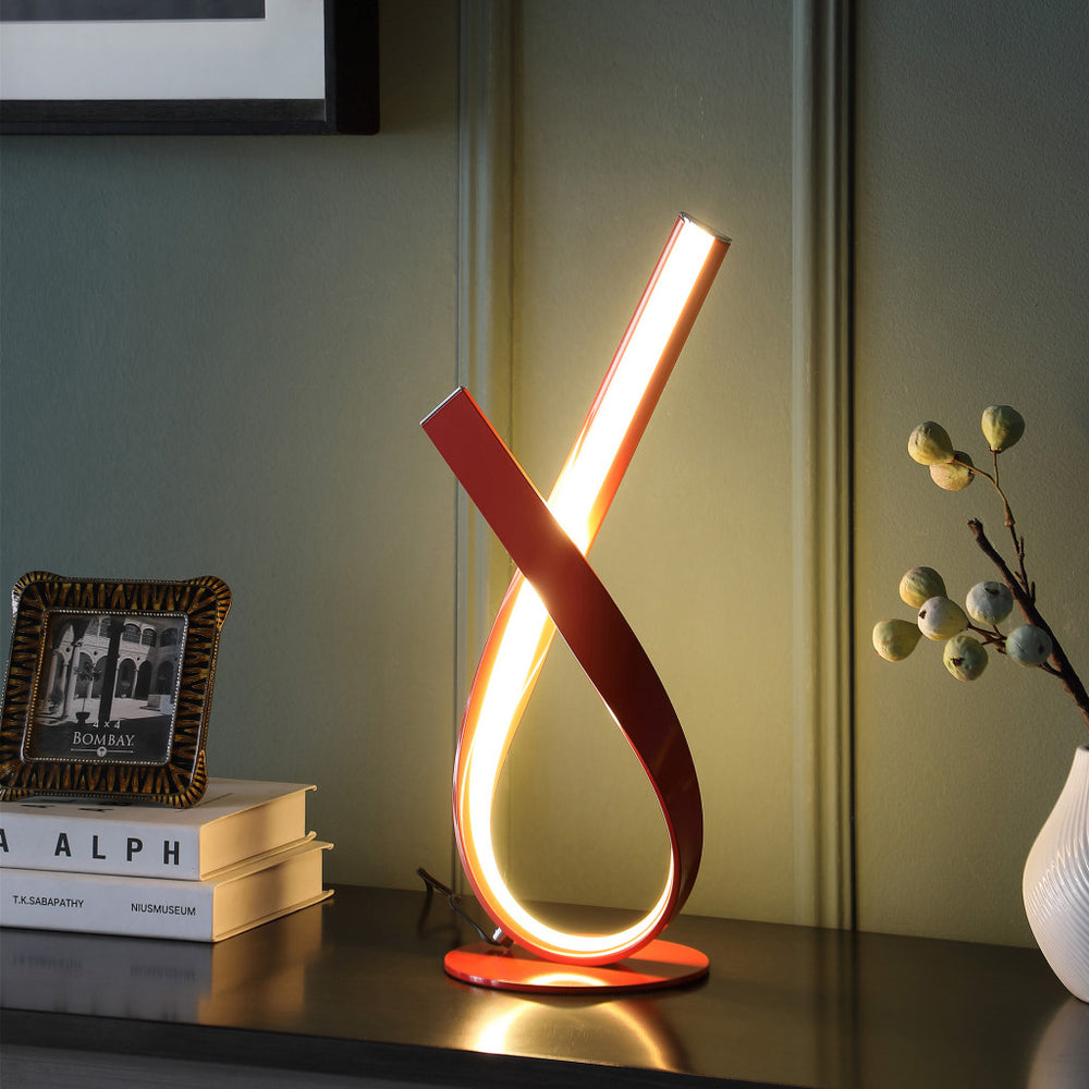 17" Red Modern Abstract Ribbons Table Lamp - Homeroots - Flyclothing LLC