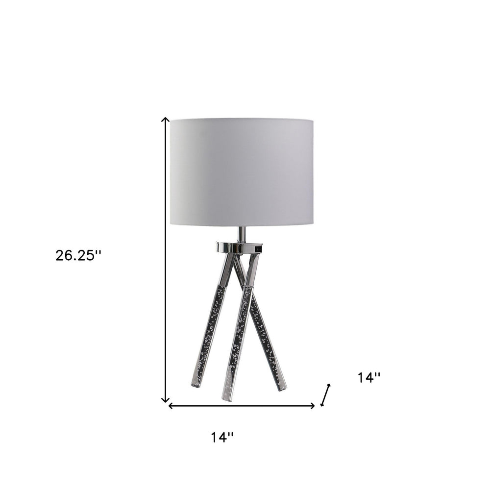 26" Silver and LED Acrylic Tripod Table Lamp With White Shade - Homeroots
