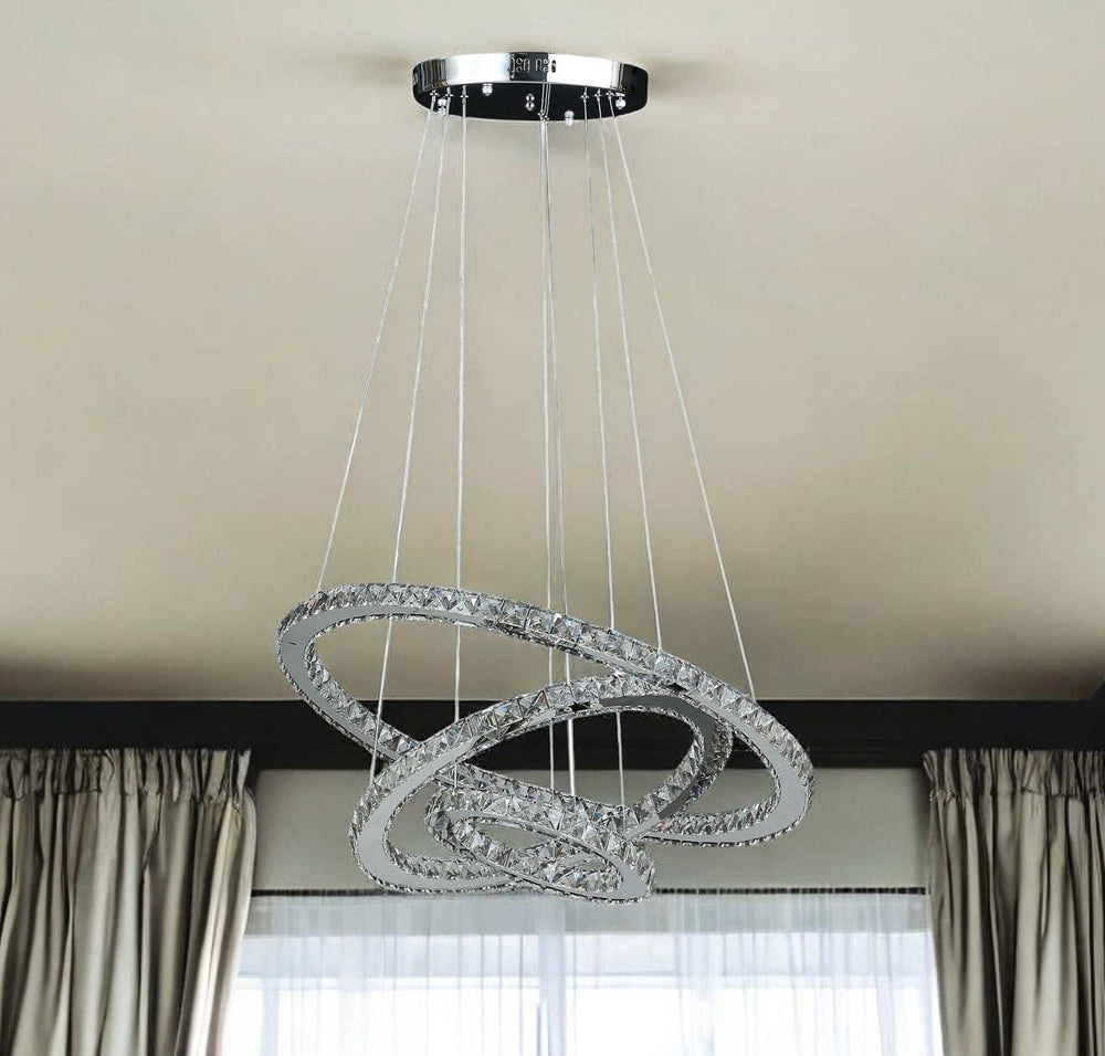 Silver Metal and Crystals LED Dimmable Chandelier - Homeroots - Flyclothing LLC