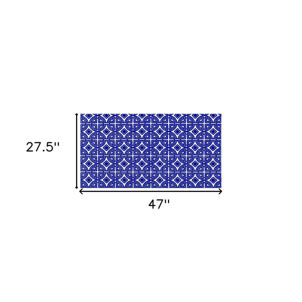 2' X 4' Cobalt Blue And White Geometric Washable Non Skid Area Rug - Homeroots - Flyclothing LLC