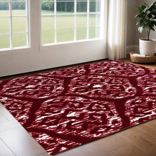 2' X 4' Red And White Ikat Tufted Washable Non Skid Area Rug - Homeroots - Flyclothing LLC