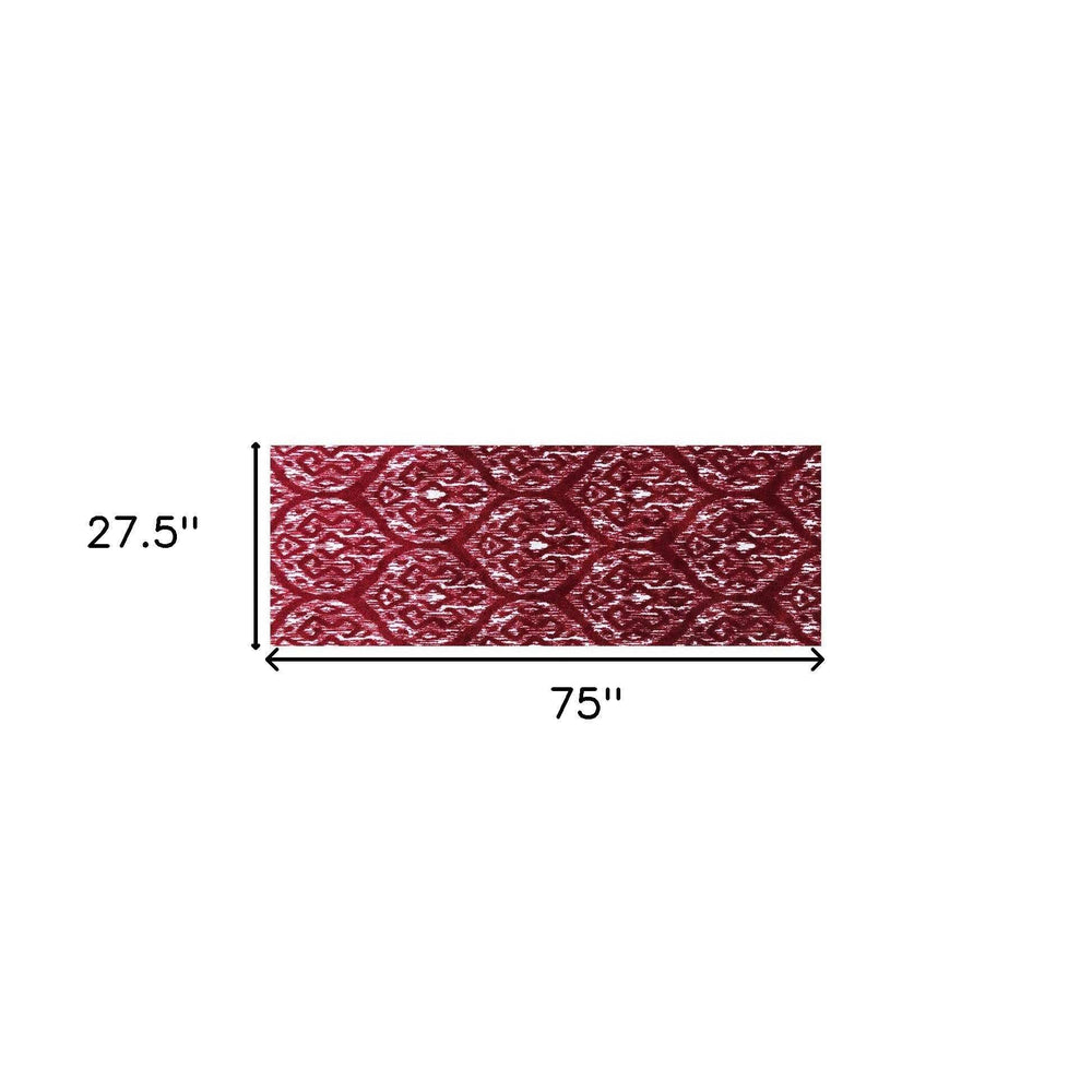 2' X 6' Red And White Ikat Tufted Washable Non Skid Area Rug - Homeroots - Flyclothing LLC