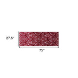 2' X 6' Red And White Ikat Tufted Washable Non Skid Area Rug - Homeroots - Flyclothing LLC