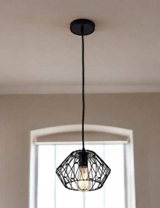 Black Metal Cage Modern Industrial Single Bulb Hanging Pendent Light - Homeroots - Flyclothing LLC