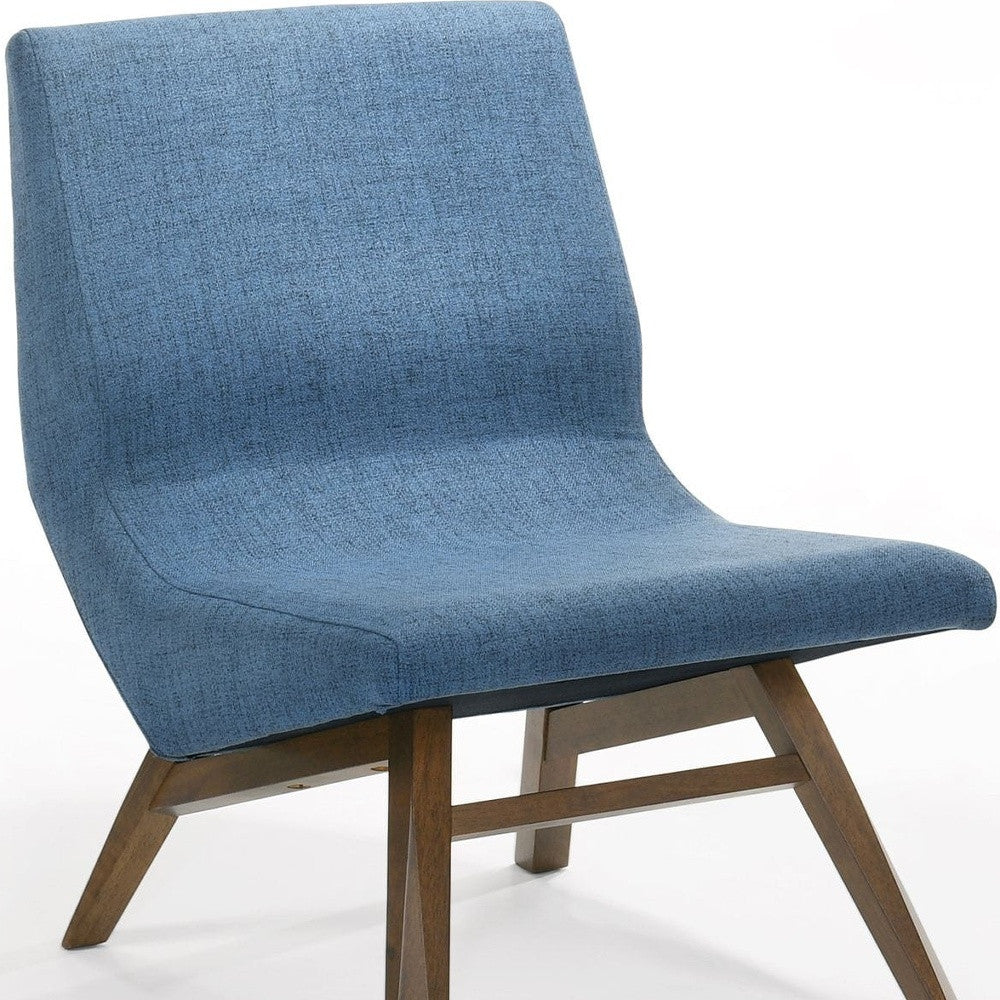 22" Blue And Walnut Solid Color Lounge Chair With Ottoman - Homeroots