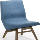 22" Blue And Walnut Solid Color Lounge Chair With Ottoman - Homeroots
