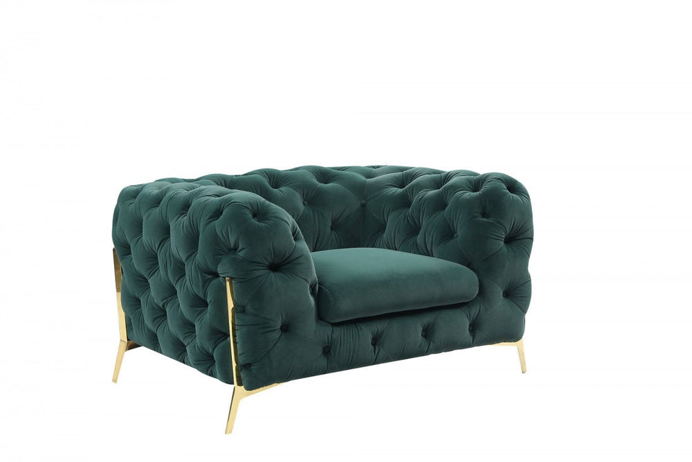 50" Green And Gold Velvet Tufted Club Chair - Homeroots