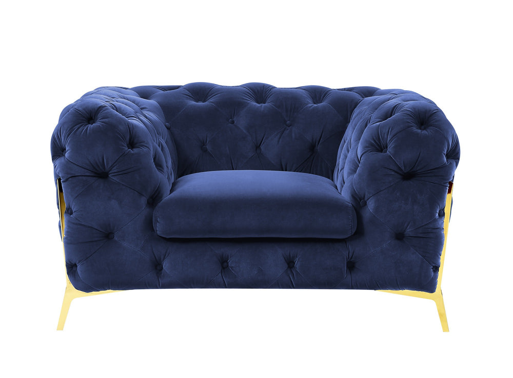 50" Blue Tufted Velvet And Gold Solid Color Lounge Chair - Homeroots