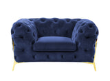 50" Blue Tufted Velvet And Gold Solid Color Lounge Chair - Homeroots