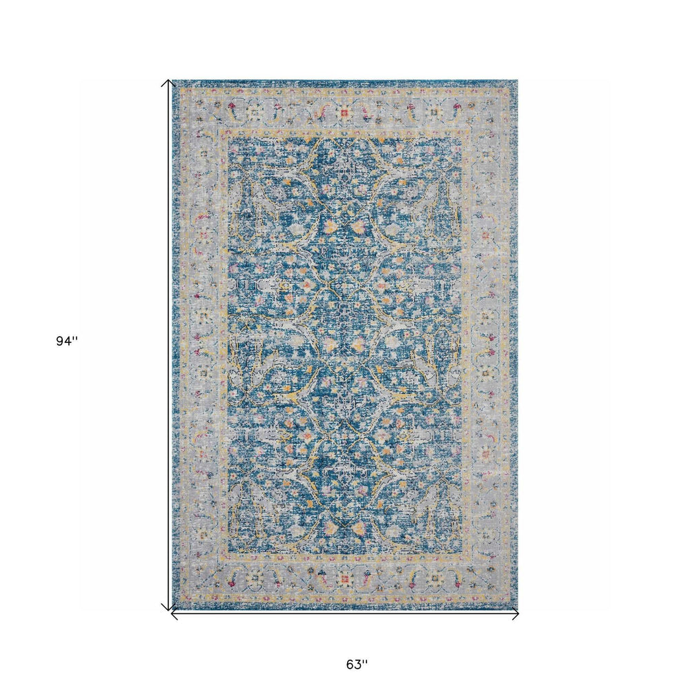 5' X 8' Blue Floral Stain Resistant Indoor Outdoor Area Rug - Homeroots - Flyclothing LLC