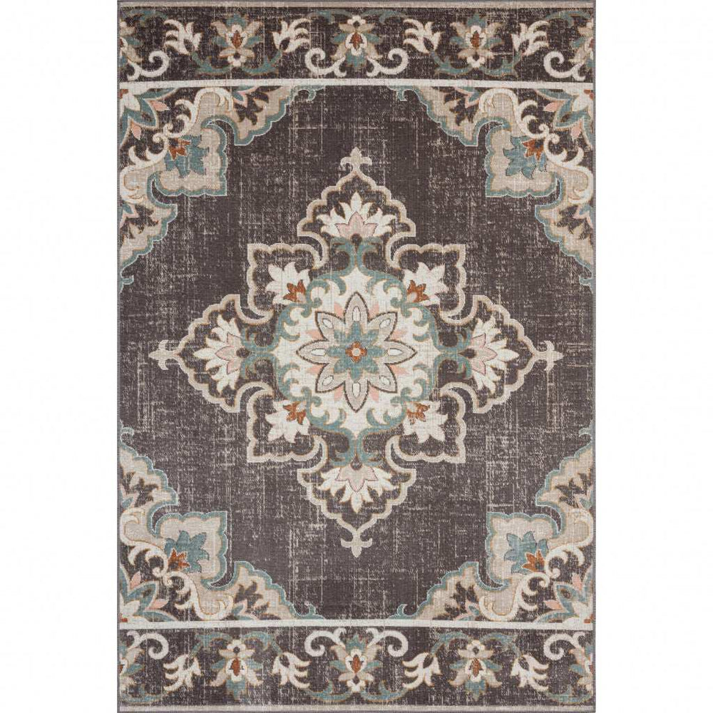 8' X 10' Brown Floral Stain Resistant Indoor Outdoor Area Rug - Homeroots - Flyclothing LLC