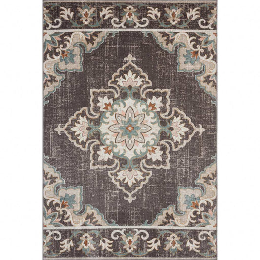 8' X 10' Brown Floral Stain Resistant Indoor Outdoor Area Rug - Homeroots - Flyclothing LLC