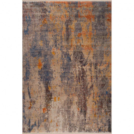 4' X 6' Gray Beige Blue And Yellow Abstract Power Loom Distressed Stain Resistant Area Rug - Homeroots - Flyclothing LLC