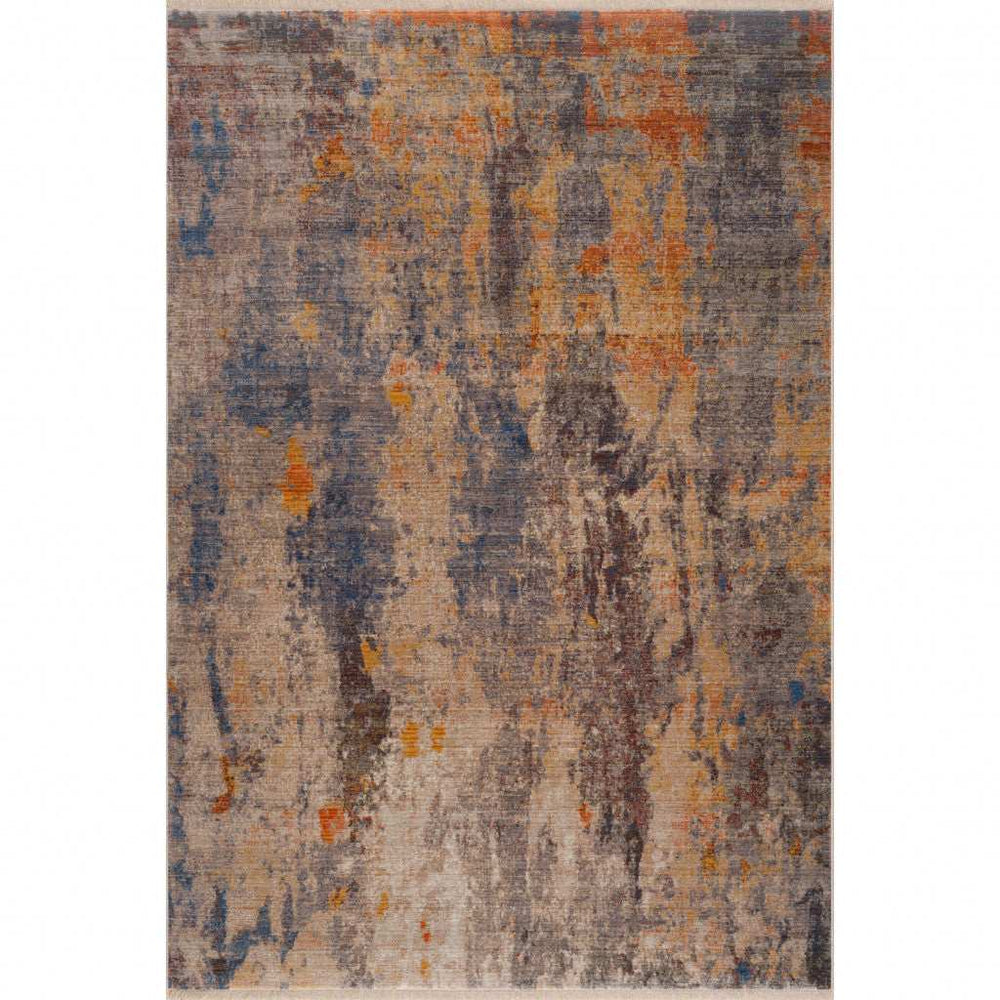 5' X 8' Gray Beige Blue And Yellow Abstract Power Loom Distressed Stain Resistant Area Rug - Homeroots - Flyclothing LLC