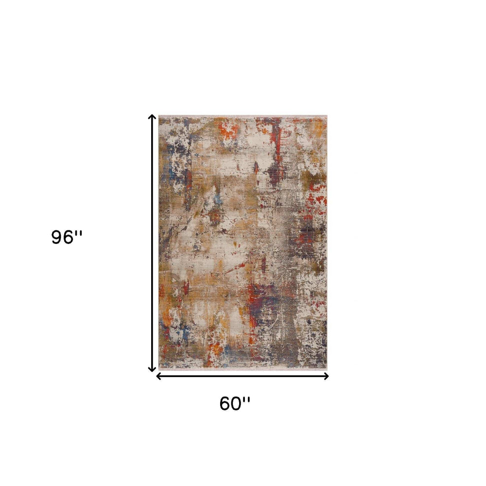 5' X 8' Gray And Ivory Abstract Power Loom Distressed Stain Resistant Area Rug - Homeroots - Flyclothing LLC