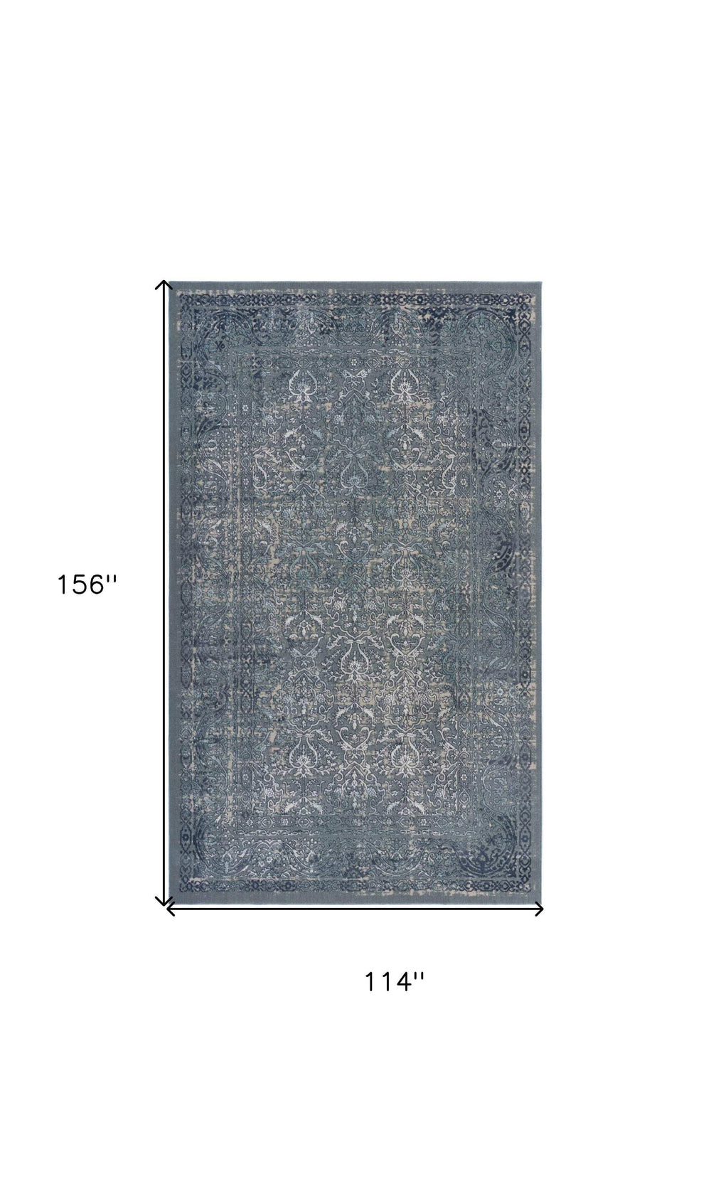 10' X 13' Blue Silver Gray And Cream Damask Distressed Stain Resistant Area Rug - Homeroots - Flyclothing LLC