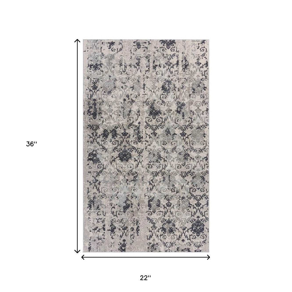 2' X 3' Cream And Gray Damask Stain Resistant Area Rug - Homeroots - Flyclothing LLC
