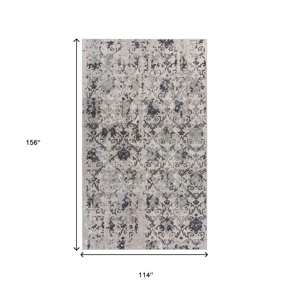 10' X 13' Cream And Gray Damask Stain Resistant Area Rug - Homeroots - Flyclothing LLC