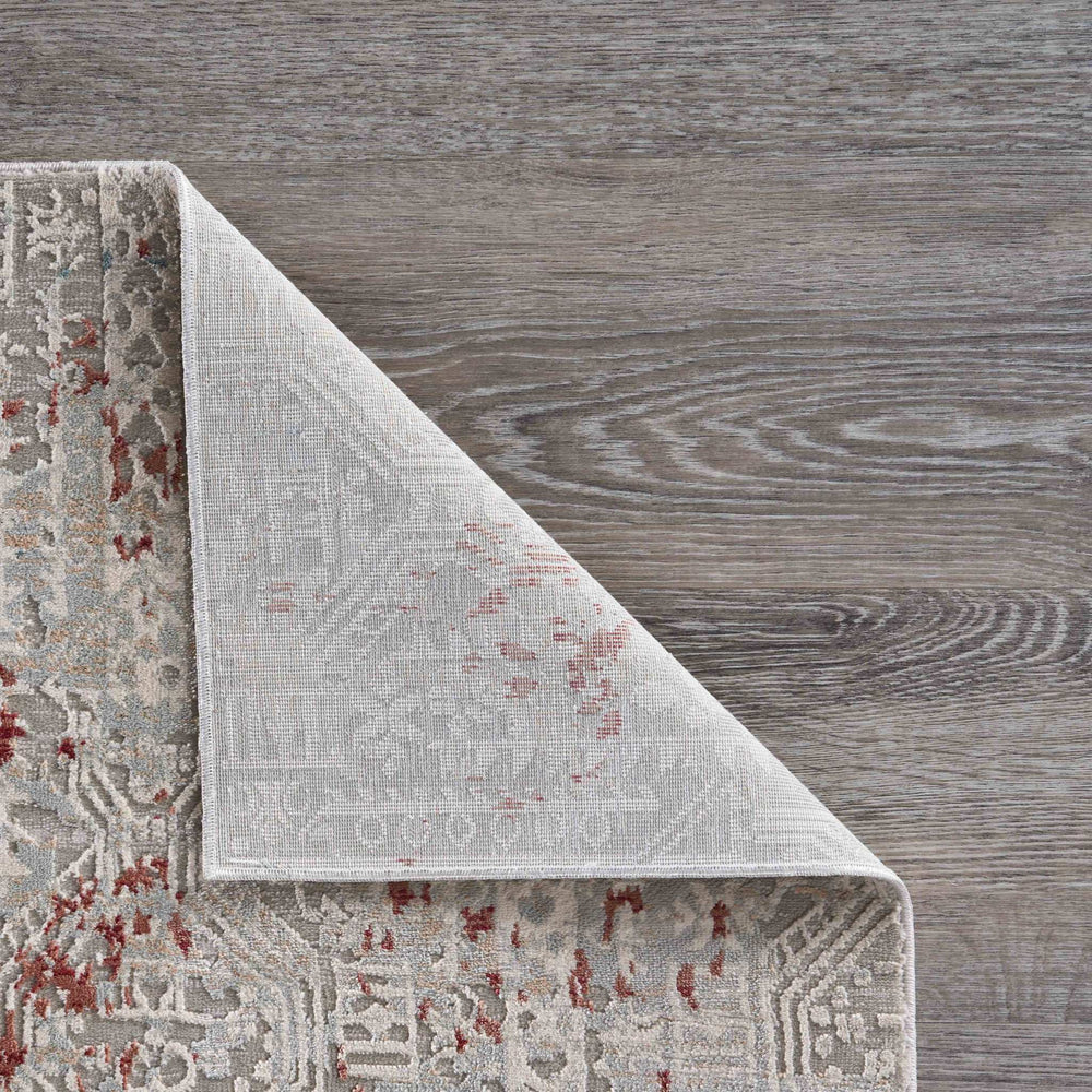 8' Gray Ivory Slate Blue And Wine Red Geometric Distressed Runner Rug - Homeroots - Flyclothing LLC
