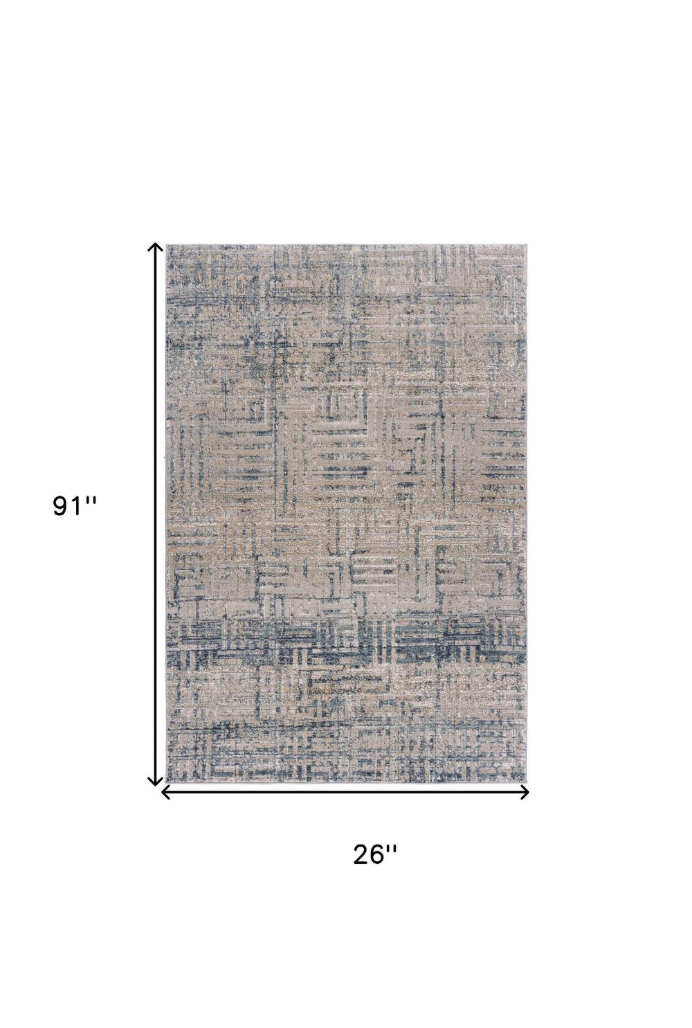 8' Cream Blue And Ivory Geometric Distressed Runner Rug - Homeroots - Flyclothing LLC