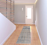 8' Cream Blue And Ivory Geometric Distressed Runner Rug - Homeroots - Flyclothing LLC