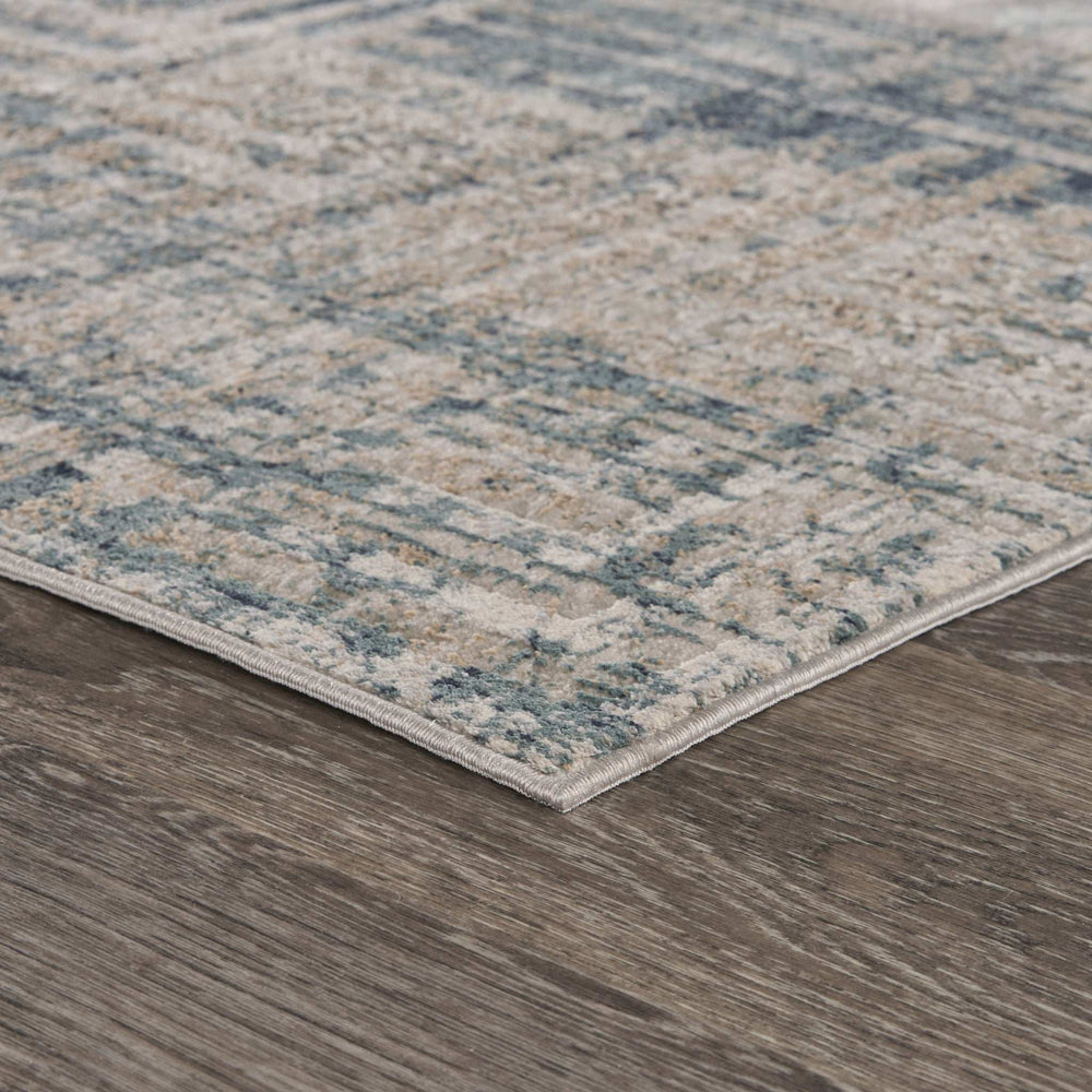5' X 8' Cream Blue And Ivory Geometric Distressed Stain Resistant Area Rug - Homeroots - Flyclothing LLC