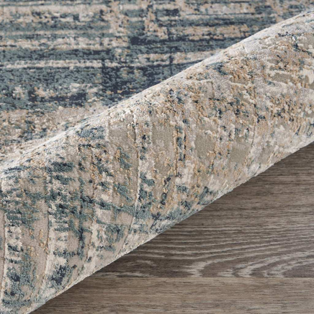 8' X 11' Cream Blue And Ivory Geometric Distressed Stain Resistant Area Rug - Homeroots - Flyclothing LLC