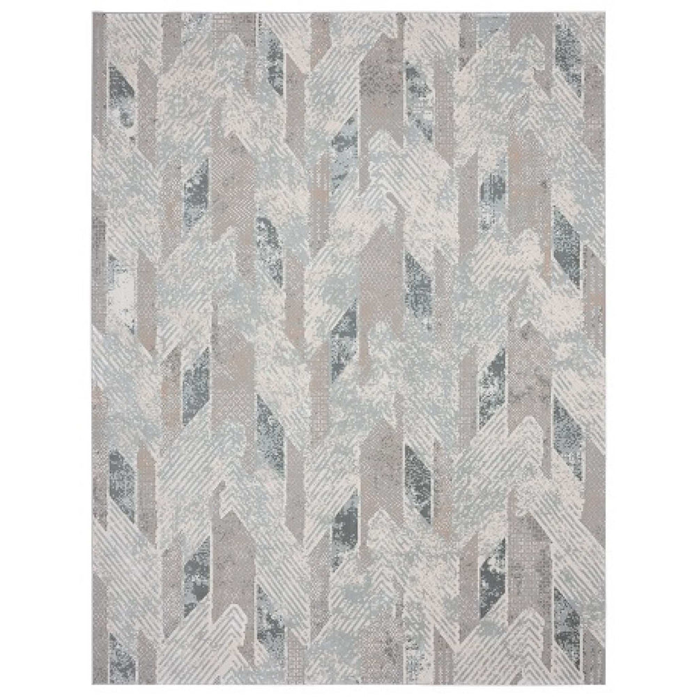 9' X 12' Gray Blue And Cream Geometric Distressed Stain Resistant Area Rug - Homeroots - Flyclothing LLC